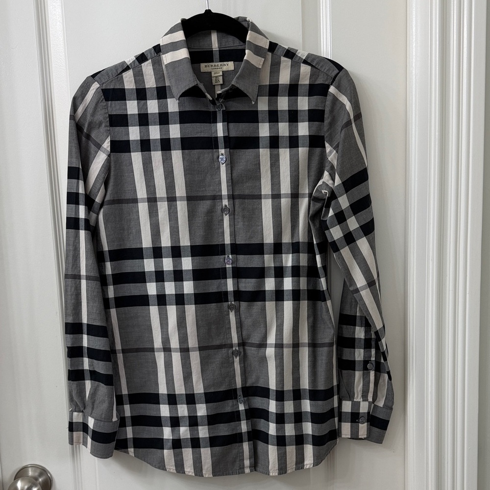 Burberry Black and Gray Plaid Blouse